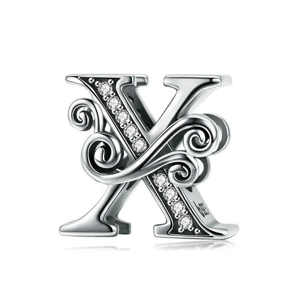 BAMOER classique 925 en argent Sterling lettre Vintage A à Z 26 lettre breloques ajouré CZ Alphabet perles ajustement bracelet à breloques BSC030
