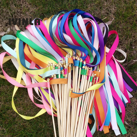 50/20/10 pcs/lot ruban de tache coloré bâton de mariage baguettes de mariage de couleurs mélangées avec cloches en or pour la décoration de mariage