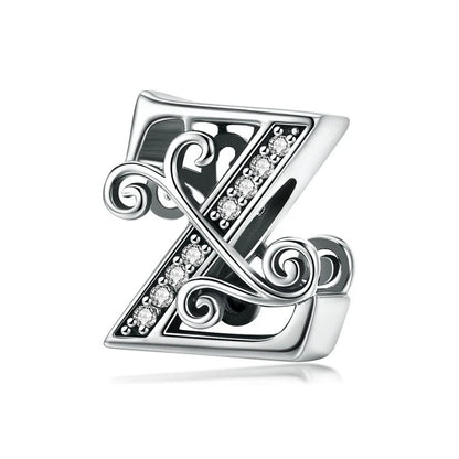 BAMOER classique 925 en argent Sterling lettre Vintage A à Z 26 lettre breloques ajouré CZ Alphabet perles ajustement bracelet à breloques BSC030