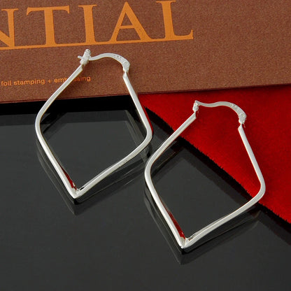 Boucles d'oreilles créoles géométriques simples en argent regardé 925 pour femmes, boucles d'oreilles cercle losange, bijoux de déclaration de mariage, mode