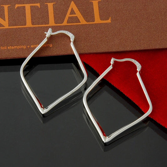 Boucles d'oreilles créoles géométriques simples en argent regardé 925 pour femmes, boucles d'oreilles cercle losange, bijoux de déclaration de mariage, mode