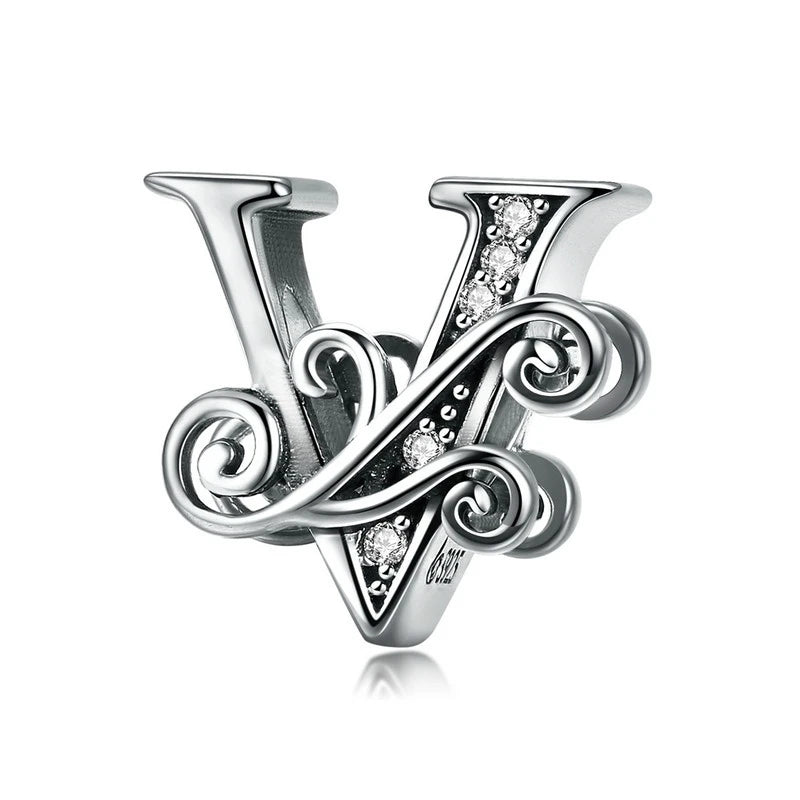 BAMOER classique 925 en argent Sterling lettre Vintage A à Z 26 lettre breloques ajouré CZ Alphabet perles ajustement bracelet à breloques BSC030