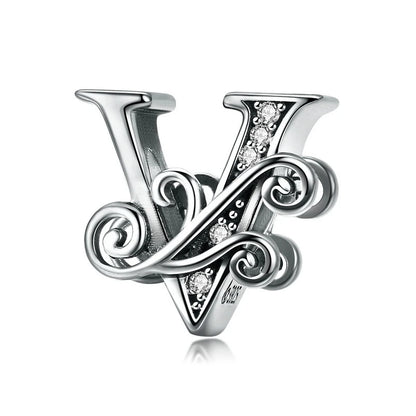 BAMOER classique 925 en argent Sterling lettre Vintage A à Z 26 lettre breloques ajouré CZ Alphabet perles ajustement bracelet à breloques BSC030