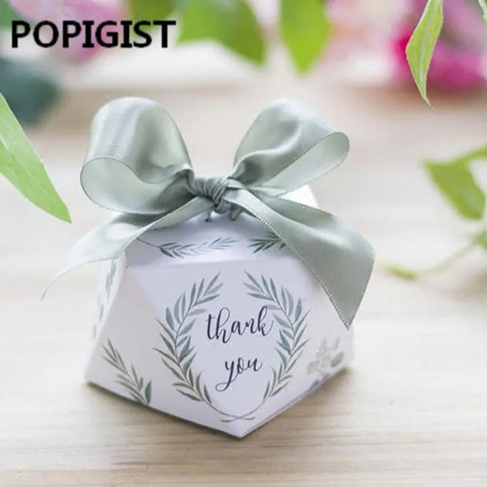 Boîte à bonbons en forme de diamant et motif de forêt verte, coffret, bonbonnière de style européen, idéal pour chocolat, comme cadeau de remerciement, fête de mariage, lot de 50 pièces