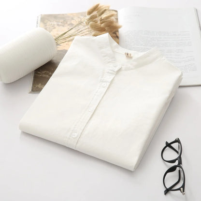 EYM 2024 marque nouveauté chemise femme décontracté coton col montant couleur unie blanc à manches longues Blouses Style Simple montre de sport