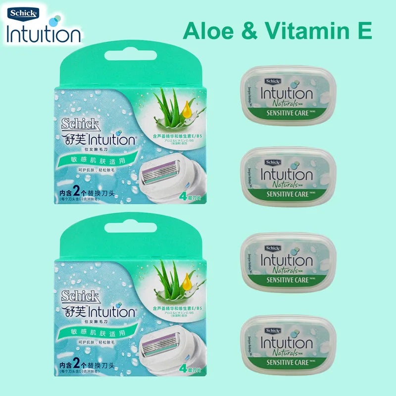 Intuition Schick originale pour femme, 4 postiches, rasage, sécurité, naturel, peau sensible, jambes, bras, visage, ati elles, bikini