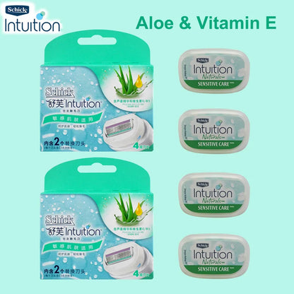 Intuition Schick originale pour femme, 4 postiches, rasage, sécurité, naturel, peau sensible, jambes, bras, visage, ati elles, bikini