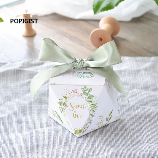 Boîte à bonbons en forme de diamant et motif de forêt verte, coffret, bonbonnière de style européen, idéal pour chocolat, comme cadeau de remerciement, fête de mariage, lot de 50 pièces