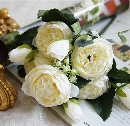 2018 soie Rose pivoine fleurs artificielles beau Bouquet de Flores pour la fête de Mariage décoration de la maison Mariage fausses fleurs A49B25