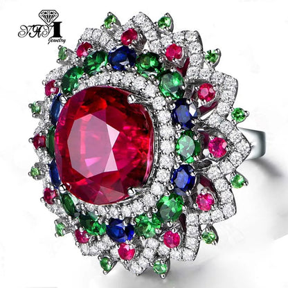 YaYI – bijoux coupe princesse, corindon rouge, pierres précieuses, Zircon, couleur argent, fiançailles, fête de mariage, bagues précieuses
