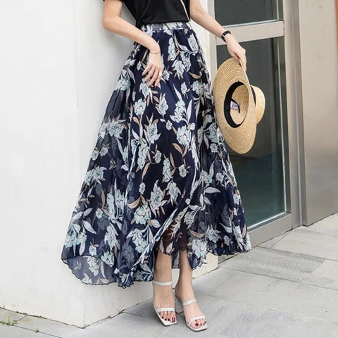 TingYiLi-Jupe longue de plage en mousseline de soie, style boho, imprimé floral, pour femmes