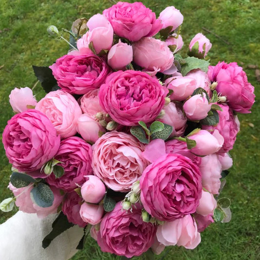 2018 soie Rose pivoine fleurs artificielles beau Bouquet de Flores pour la fête de Mariage décoration de la maison Mariage fausses fleurs A49B25