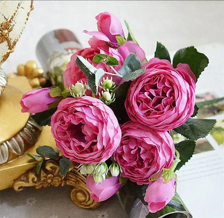 2018 soie Rose pivoine fleurs artificielles beau Bouquet de Flores pour la fête de Mariage décoration de la maison Mariage fausses fleurs A49B25