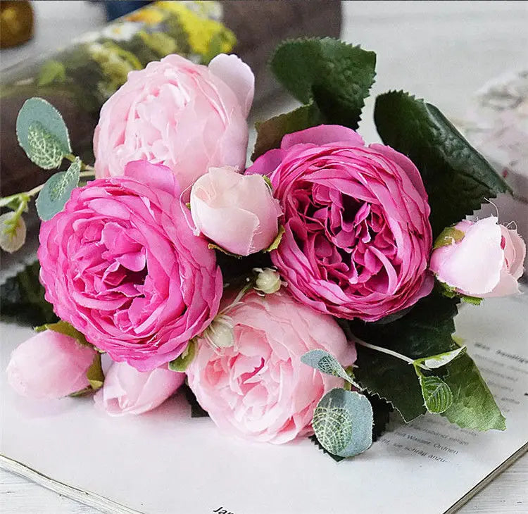 2018 soie Rose pivoine fleurs artificielles beau Bouquet de Flores pour la fête de Mariage décoration de la maison Mariage fausses fleurs A49B25