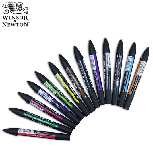 Winsor & Newton-Pinceau pinceau à base de dc, séchage rapide, stylos d'art à double pointe, tons noir, gris, rose, violet
