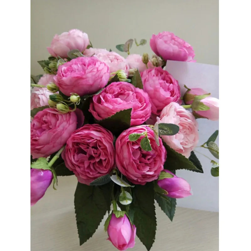 2018 soie Rose pivoine fleurs artificielles beau Bouquet de Flores pour la fête de Mariage décoration de la maison Mariage fausses fleurs A49B25
