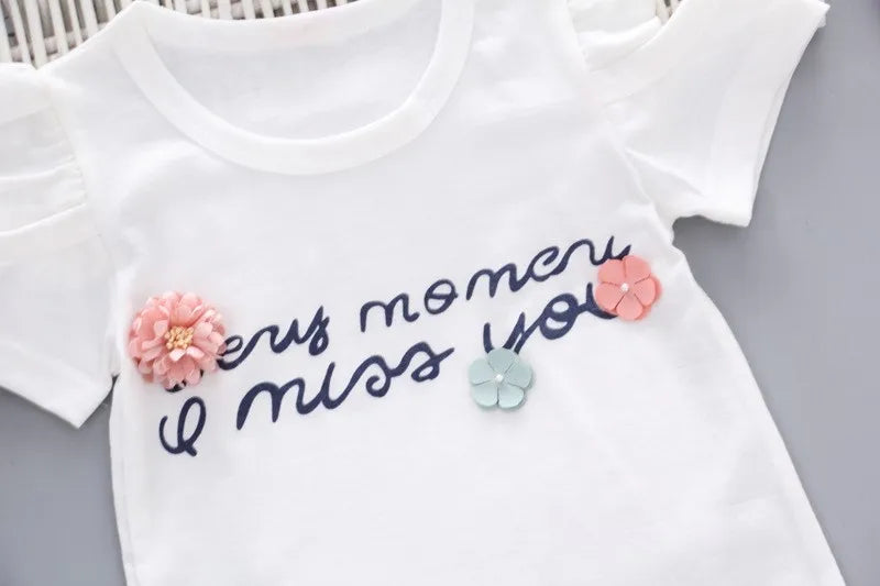 Bébé filles vêtements imprimé fleuri à manches courtes sans bretelles T-shirt + pantalon 2 pièces fille ensemble enfant tenue dame costume princesse enfant ensemble A293