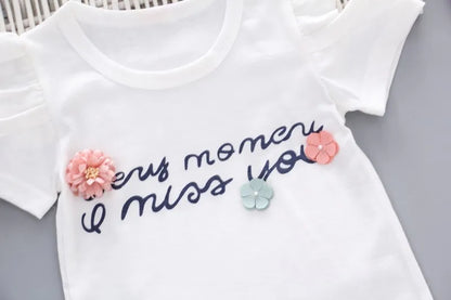 Bébé filles vêtements imprimé fleuri à manches courtes sans bretelles T-shirt + pantalon 2 pièces fille ensemble enfant tenue dame costume princesse enfant ensemble A293