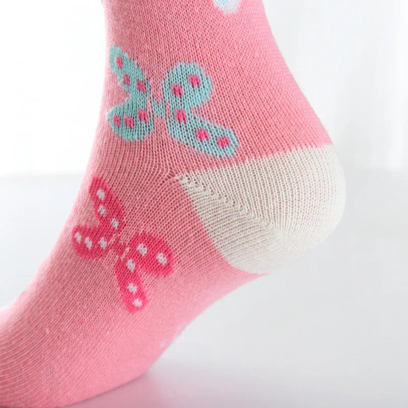 5 paires/lot printemps automne haute qualité filles chaussettes coton papillon couleur bonbon chaussettes pour filles 3- 12 ans enfants chaussettes