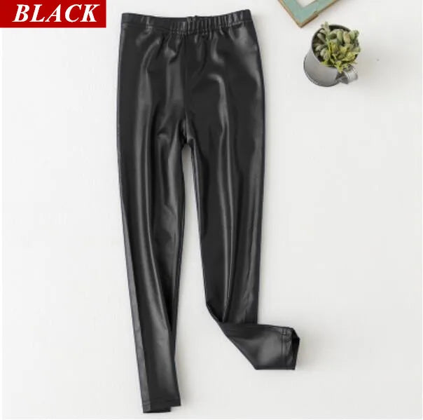 Faux cuir PU adolescents enfants enfants filles Leggings mince maigre mince Legging pour printemps automne