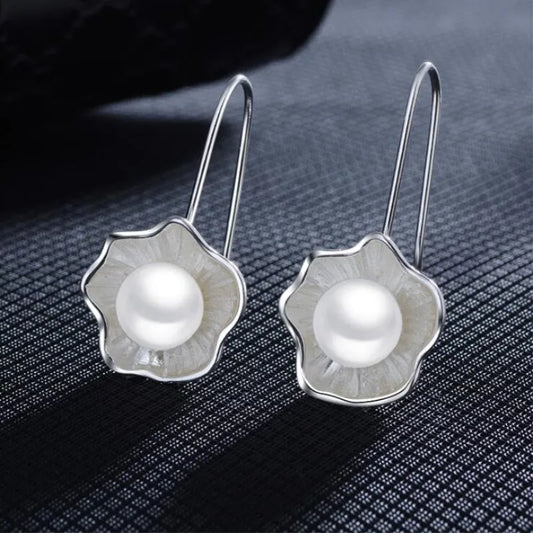 Tempérament nouvelle mode Style ethnique 925 en argent Sterling plaqué femme créative Lotus perle fleur fraîche balancent boucles d'oreilles SE307