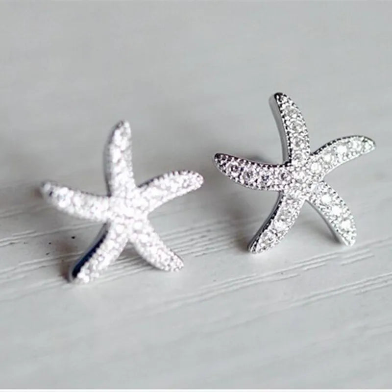 Nouvelle mode Anti-allergique 925 bijoux en argent Sterling Micro-intégré cristal étoile de mer personnalité boucles d'oreilles exquises
