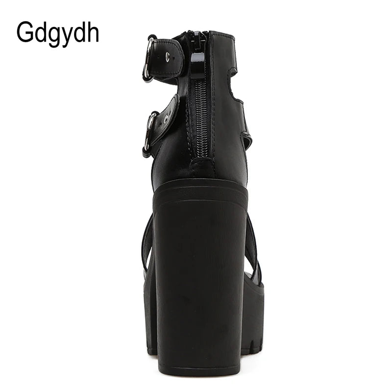 Gdgydh mode solide plate-forme femmes sandales chaussures d'été bout ouvert Style Rome talons hauts mode boucle gladiateur chaussures femme