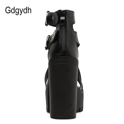 Gdgydh mode solide plate-forme femmes sandales chaussures d'été bout ouvert Style Rome talons hauts mode boucle gladiateur chaussures femme