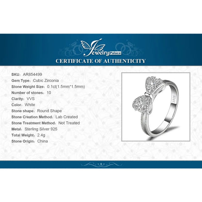JewelpopPalace-Bague en argent regardé 925 avec nœud papillon pour femme, cubique, contre-indiqué, cadeau de bijoux à la mode