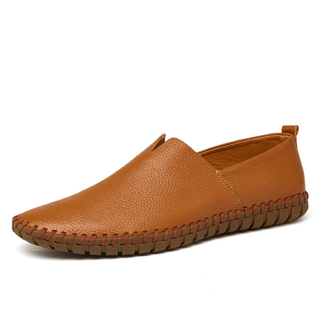 MIXIDELAI mocassins en cuir de vache véritable pour hommes mocassins faits à la main en cuir souple bleu sans lacet chaussure de bateau pour hommes grande taille 38 ~ 47