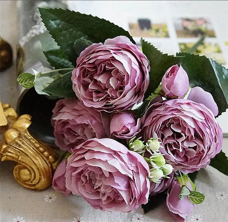 2018 soie Rose pivoine fleurs artificielles beau Bouquet de Flores pour la fête de Mariage décoration de la maison Mariage fausses fleurs A49B25