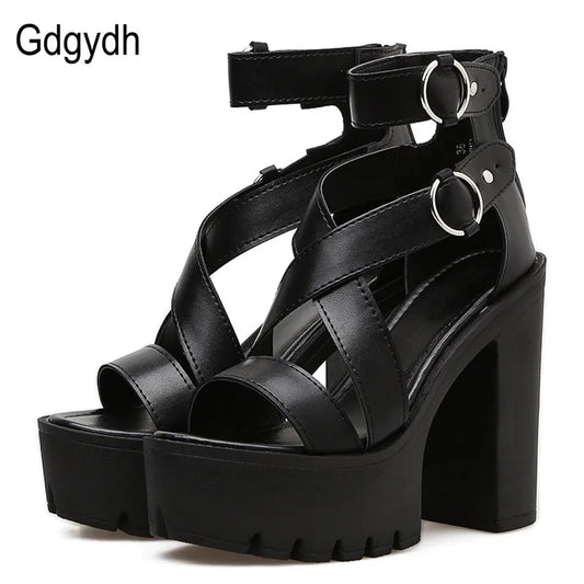 Gdgydh mode solide plate-forme femmes sandales chaussures d'été bout ouvert Style Rome talons hauts mode boucle gladiateur chaussures femme