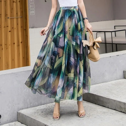TingYiLi-Jupe longue de plage en mousseline de soie, style boho, imprimé floral, pour femmes