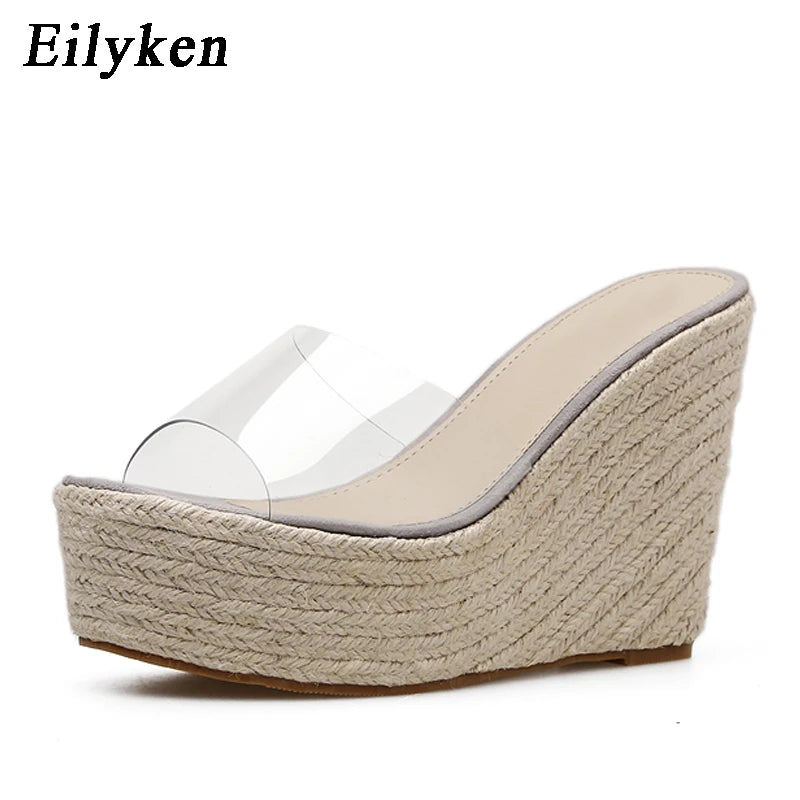 Eilyken été mode PVC gelée compensées plate-forme chaussons pour femmes sandales chaussures décontractées taille 34-40