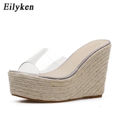 Eilyken été mode PVC gelée compensées plate-forme chaussons pour femmes sandales chaussures décontractées taille 34-40