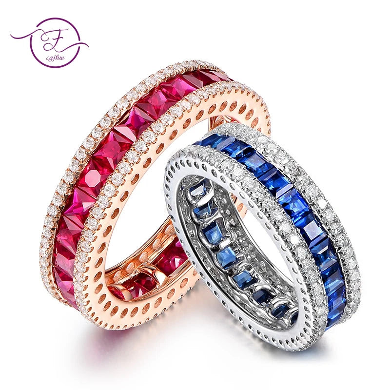 FCGJHW – bague spinelle en saphir rubis pour femmes, rouge clair, bleu, Zircon, anneaux ronds Vintage, bandes de mariage en argent S925, bijoux fins