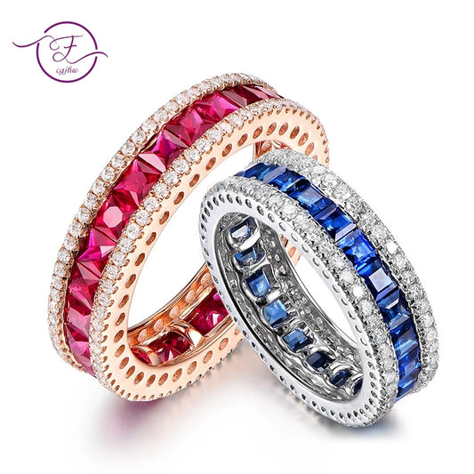 FCGJHW – bague spinelle en saphir rubis pour femmes, rouge clair, bleu, Zircon, anneaux ronds Vintage, bandes de mariage en argent S925, bijoux fins