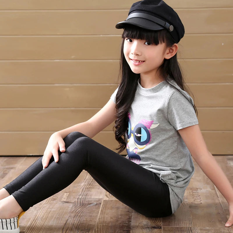 Pantalons longs slim pour filles de 2 à 14 ans, brillants, noirs, blancs, roses, bas pour enfants, Leggings élastiques assortis avec tout
