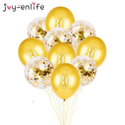JOY-ENLIFE 10 pièces ballons confettis gonflables ballons en Latex de 12 pouces 30 40 50 60 ans fête d'anniversaire ballons à hélium en aluminium pour adultes