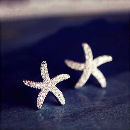 Nouvelle mode Anti-allergique 925 bijoux en argent Sterling Micro-intégré cristal étoile de mer personnalité boucles d'oreilles exquises