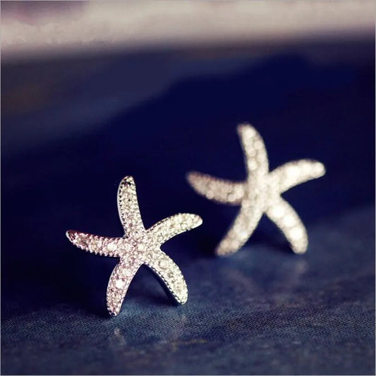 Nouvelle mode Anti-allergique 925 bijoux en argent Sterling Micro-intégré cristal étoile de mer personnalité boucles d'oreilles exquises