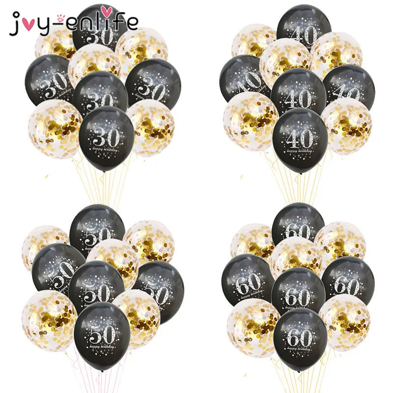 JOY-ENLIFE 10 pièces ballons confettis gonflables ballons en Latex de 12 pouces 30 40 50 60 ans fête d'anniversaire ballons à hélium en aluminium pour adultes