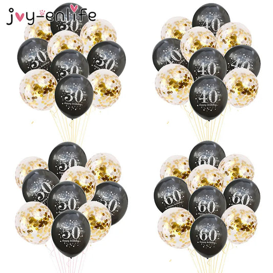 JOY-ENLIFE 10 pièces ballons confettis gonflables ballons en Latex de 12 pouces 30 40 50 60 ans fête d'anniversaire ballons à hélium en aluminium pour adultes
