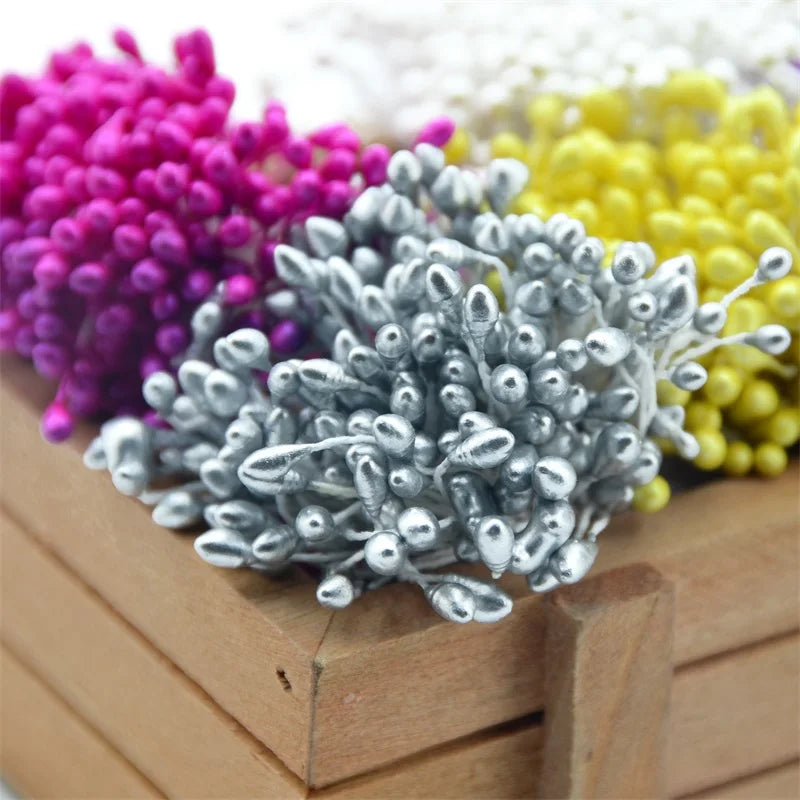 300 pièces fleur artificielle Double têtes étamine nacré artisanat cartes gâteaux décor Scrapbooking Floral pour la maison décor de fête de mariage