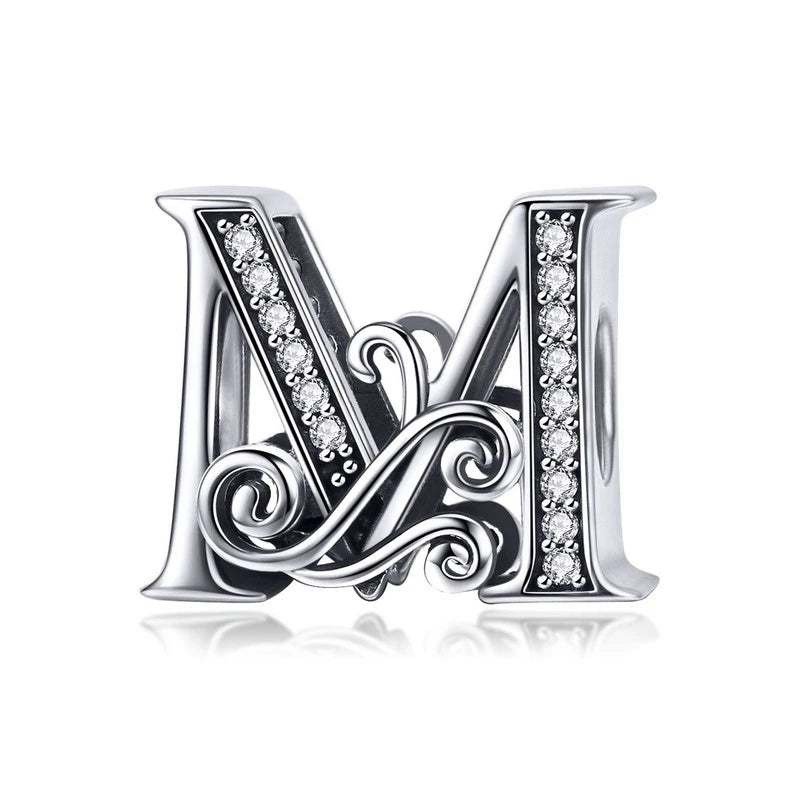 BAMOER classique 925 en argent Sterling lettre Vintage A à Z 26 lettre breloques ajouré CZ Alphabet perles ajustement bracelet à breloques BSC030