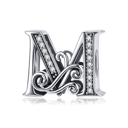 BAMOER classique 925 en argent Sterling lettre Vintage A à Z 26 lettre breloques ajouré CZ Alphabet perles ajustement bracelet à breloques BSC030