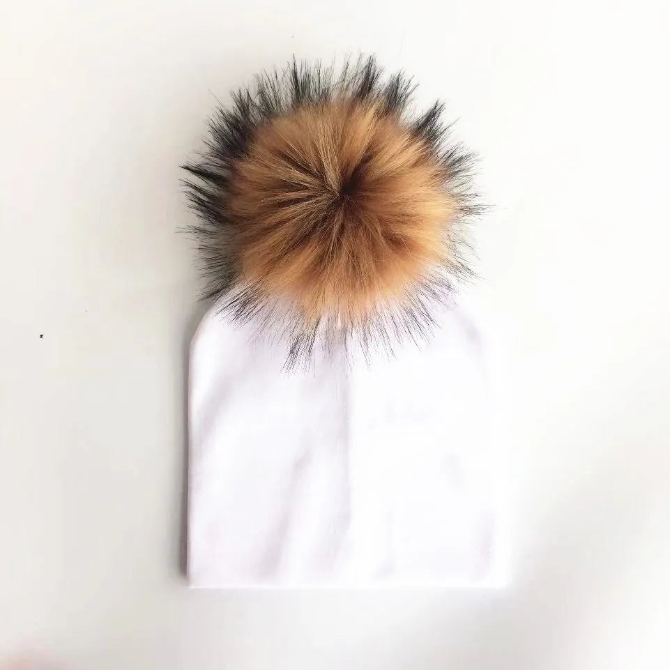 Automne enfants infantile enfant en bas âge raton laveur fausse fourrure pompon chapeau casquette pour enfants bébé garçons fille coton nouveau-né accessoires chapeau bonnet