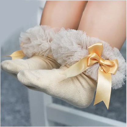 Chaussettes bébé fille avec nœud papillon dentelle à volants princesse chaussette en coton avec rubans Multi couleurs gris rouge noir rose blanc chaussettes princes
