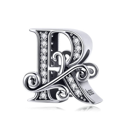 BAMOER classique 925 en argent Sterling lettre Vintage A à Z 26 lettre breloques ajouré CZ Alphabet perles ajustement bracelet à breloques BSC030