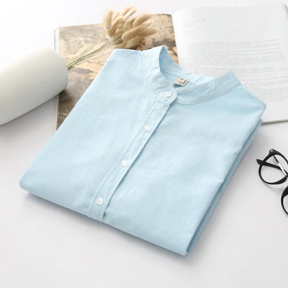 EYM 2024 marque nouveauté chemise femme décontracté coton col montant couleur unie blanc à manches longues Blouses Style Simple montre de sport
